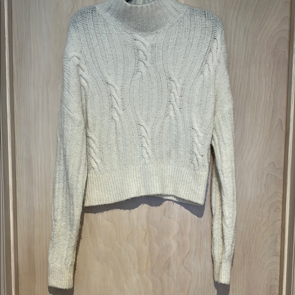 Express Women's Cream Cable Knit  turtleneck Sweater